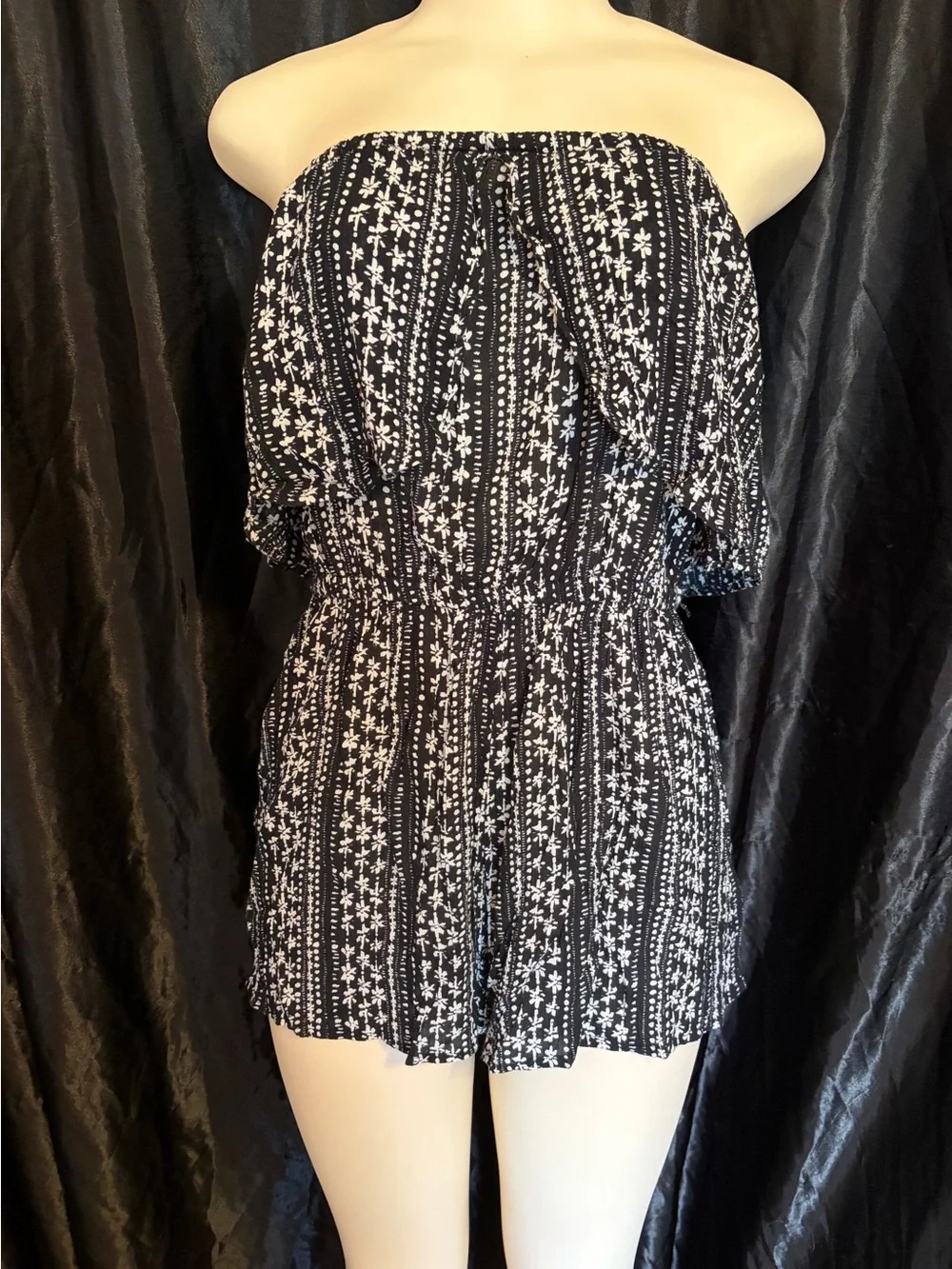 Free People Black & White Floral Strapless Romper